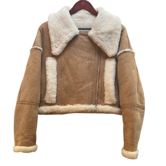 Fire Lady Fur Faux Suede & Fur crop Asymmetrical zip full fur lining & Sleeves - Picture 3 of 17